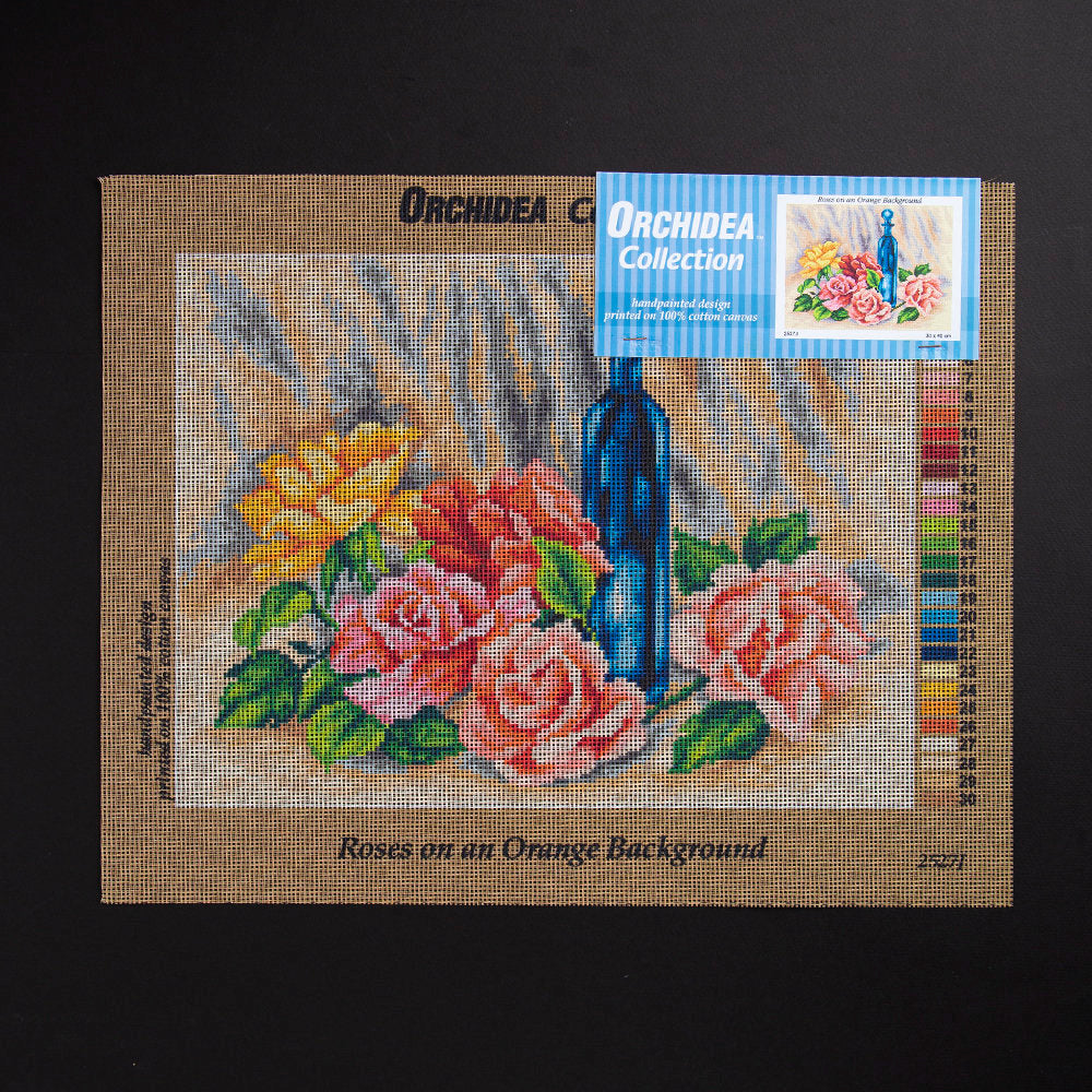 ORCHİDEA 30 x 40 cm Turuncu Zemin Üzerindeki Güller Baskılı Goblen 2527J